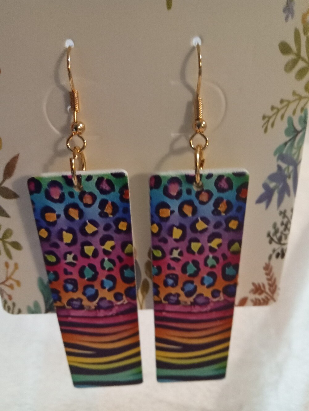 Multicolor Leopard & Stripe Rectangle Drop Earrings - Unbranded